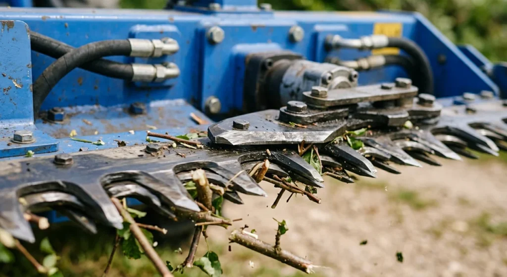 Taille-Haie pour Micro-Tracteur : Comment Choisir le Bon Équipement 1 Gros plan sur le système de coupe oscillant du lamier