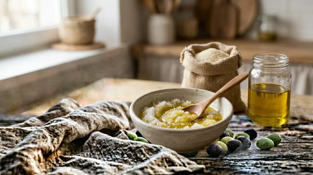 Huile d'Olive : les Meilleurs Soins pour la Peau et les Cheveux 5 Ingrédients pour un gommage maison à l'huile d'olive