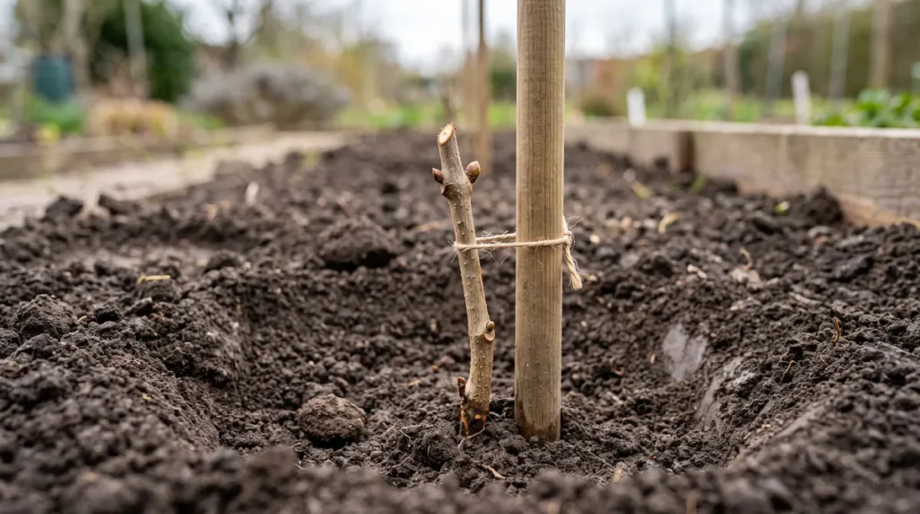 Jeune plant de kiwi rabattu à la plantation