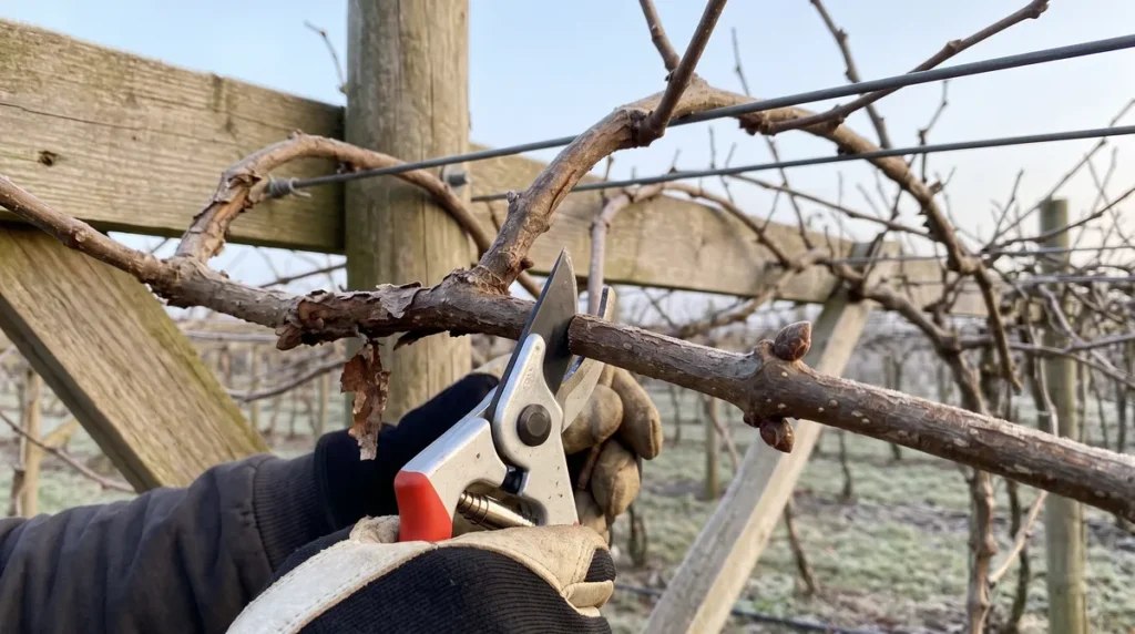 Taille d'un rameau de kiwi en hiver