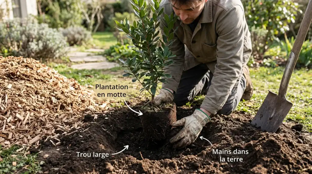 Réussir son arbousier au jardin : emplacement, sol et entretien 3 Plantation d'un arbousier en motte